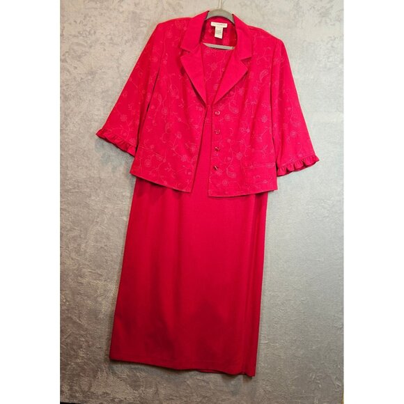 Sag Harbor Womens 16 Red Two-Piece Dress Jacket Set career Formal embroidered - Picture 1 of 16